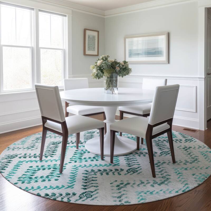 Machine Washable Indoor/ Outdoor Chantille Boho Global Rug - Teal - 8' x 8'