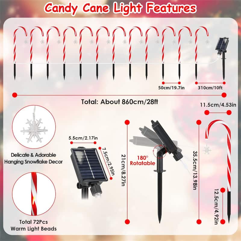Solar Christmas Candy Cane String Lights