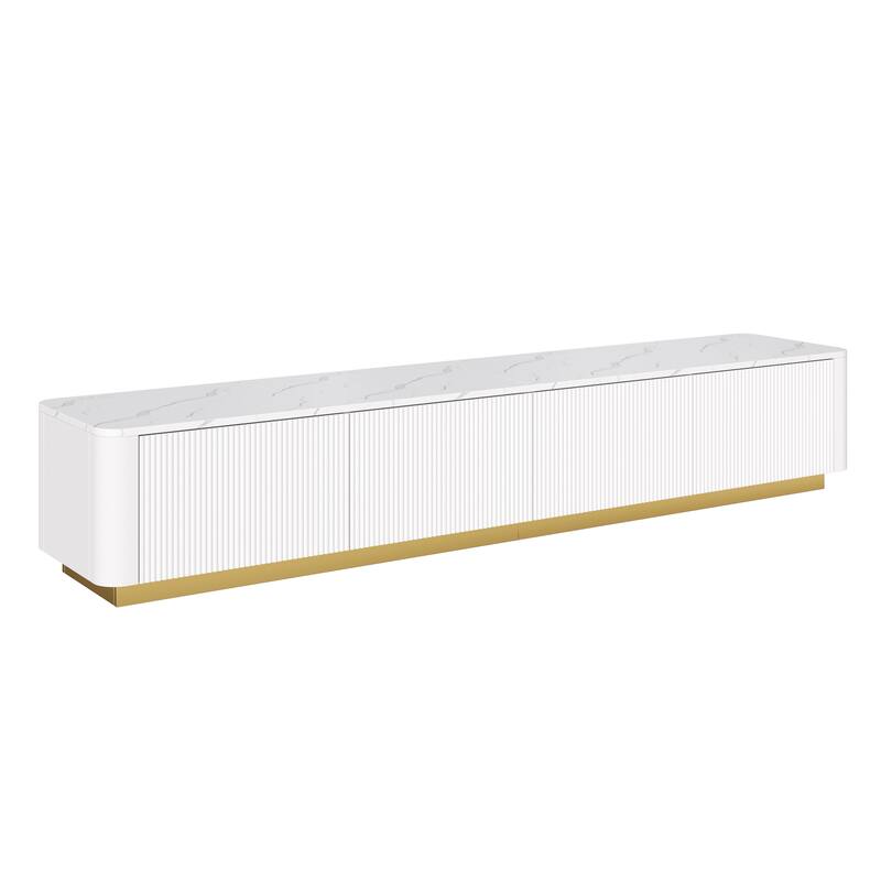Wooden Storage TV Cabinet with Gold Base, 4 Drawers, for TVs Up to 85"