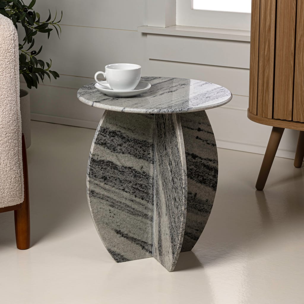 Sloane 17.5" Contemporary Natural Marble Handmade X-Shaped End Table, Gray/Black, by JONATHAN Y.