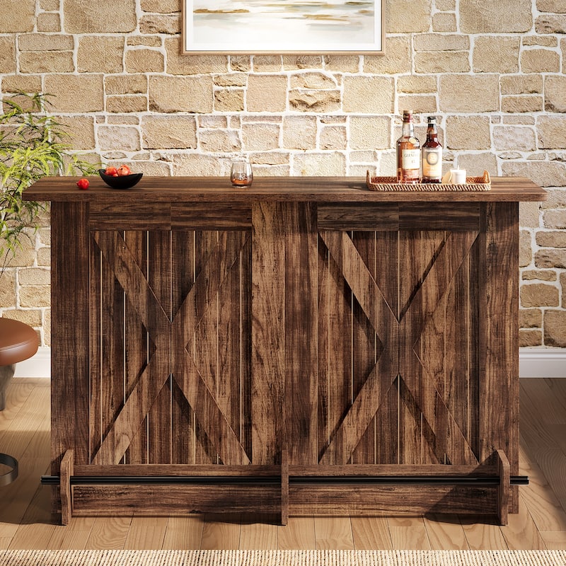 63-Inch Bar Table, 2-Tier Bar Cabinet Height Pub Table with Footrest - N/A