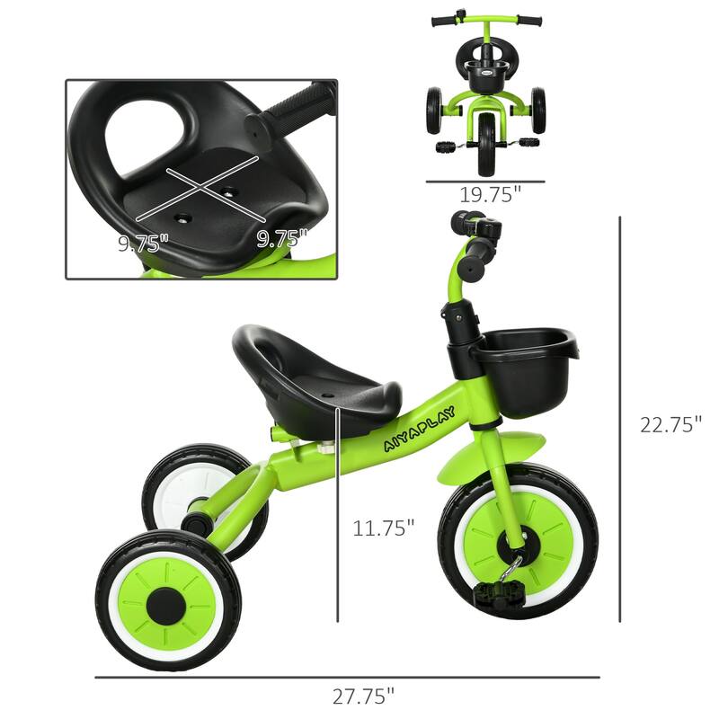 Kids Tricycle for Toddlers Age 2-5 with Adjustable Seat, Toddler Bike for Children with Basket, Bell, Handlebar Grips, Green