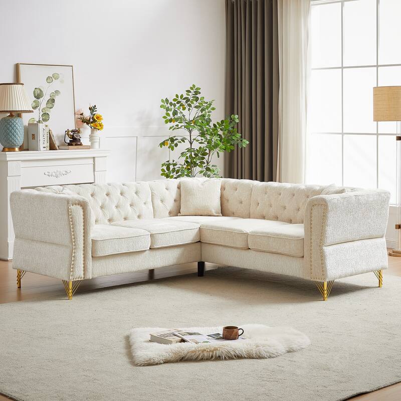 81.5'' Chenille L-Shaped 5-Seat Sectional Sofa with 3 Cushions, Stylish Corner Couch for Living Room or Bedroom