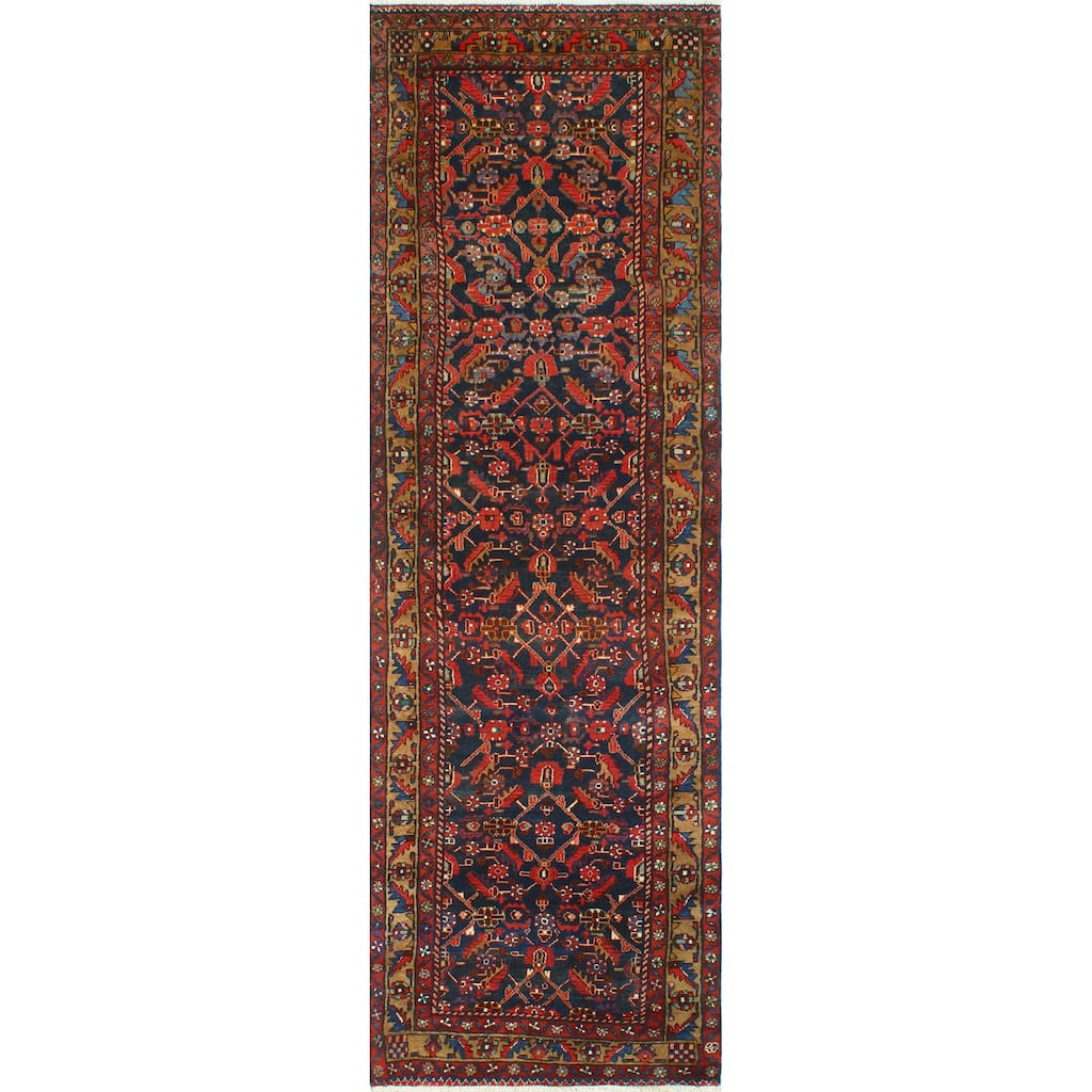 Fine Vintage Distressed Ilhami Navy/Brown Runner - 3'4" x 10'7"