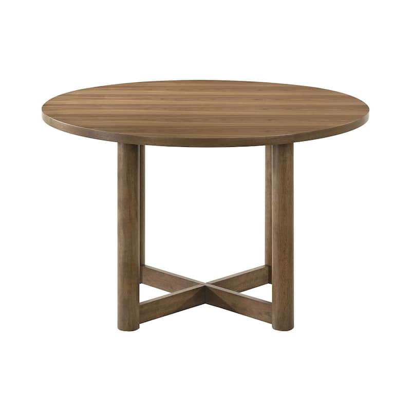 Round Wooden Dining Table with X-cross Base in Walnut