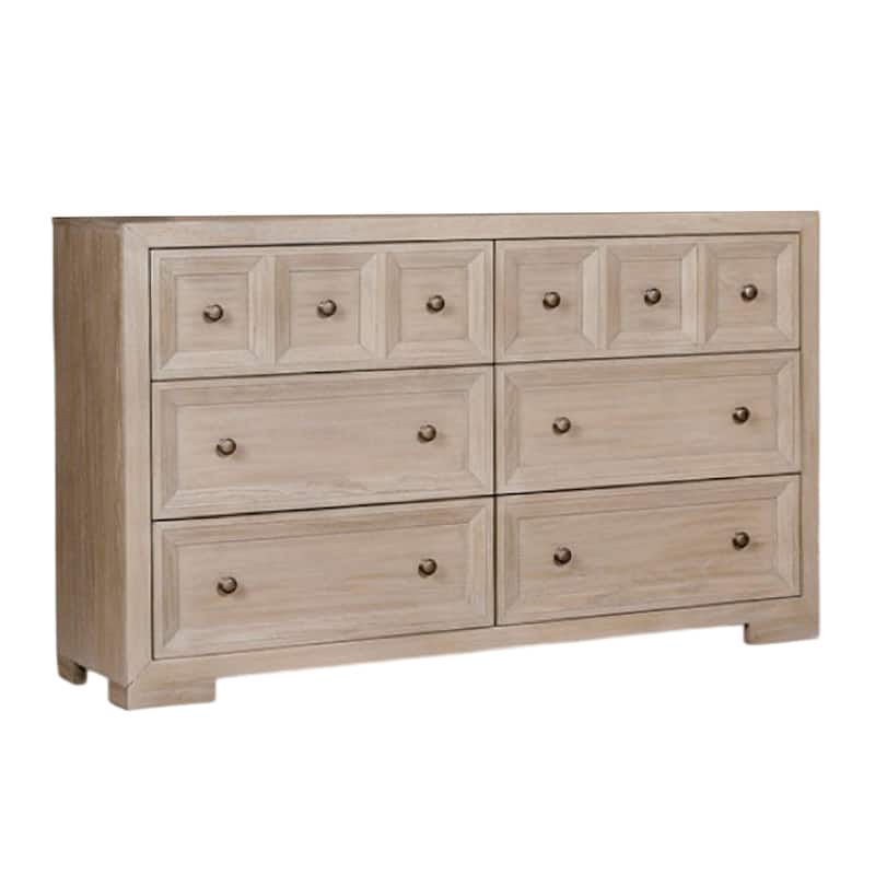 Kizie Wide Dresser, 6 Drawers, Bronze, Beige Solid Wood, 62 Inch