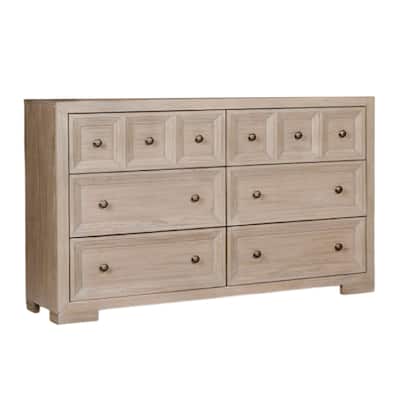 Kizie Wide Dresser, 6 Drawers, Bronze, Beige Solid Wood, 62 Inch