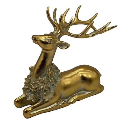 Sitting Glitter Reindeer Christmas Figurine - 8.5" - Gold