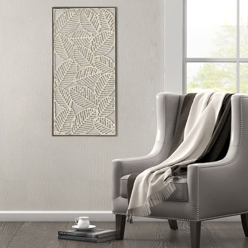 Madison Park Paper Cloaked Leaves Metal Framed Decor Panel - Natural