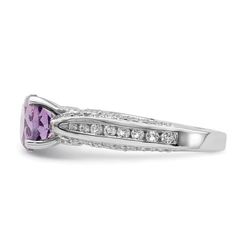 Curata 925 Sterling Silver Rhodium Plated 8mm Amethyst and White Topaz Ring