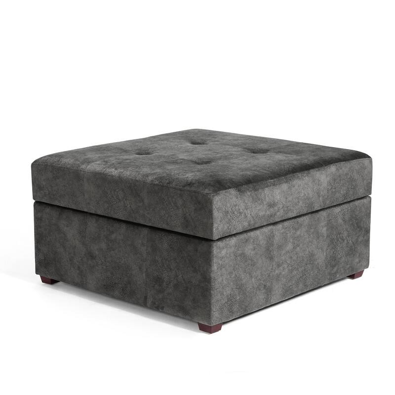 ADECO Storage Ottoman Square Bench Tufted Footrest for Living Room