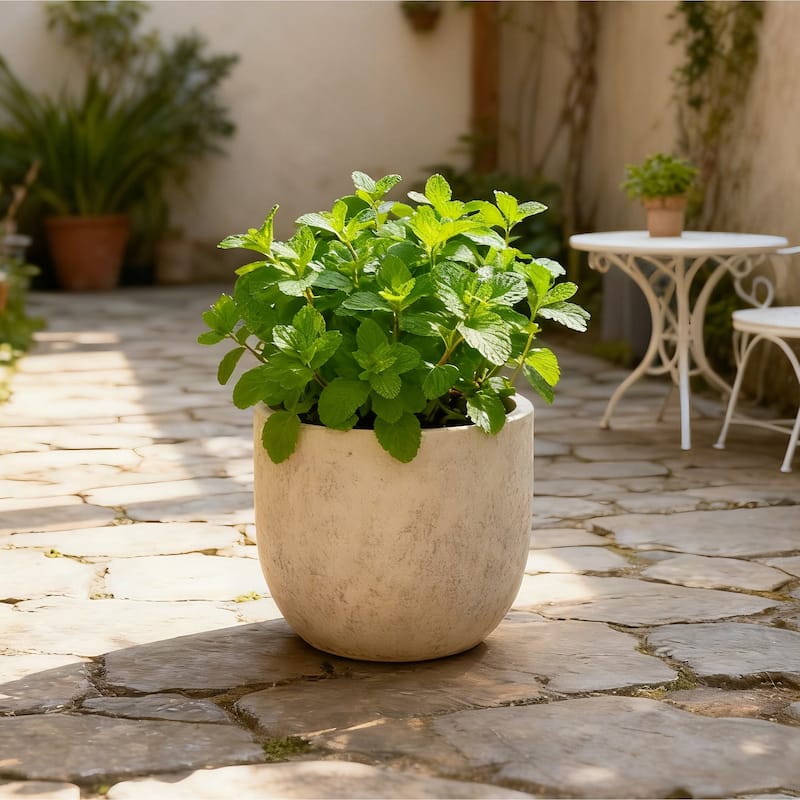Large Outdoor Indoor Planter, 15.9"+12"+10" Dia Round Magnesium Oxide Planter Set of 3, Flower Pots with Drainage Holes