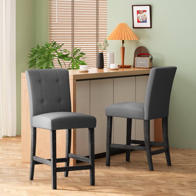 Rossburg Fabric and Rubberwood 26 Inch Counter Stools (Set of 2) by Christopher Knight Home - Charcoal/Gray