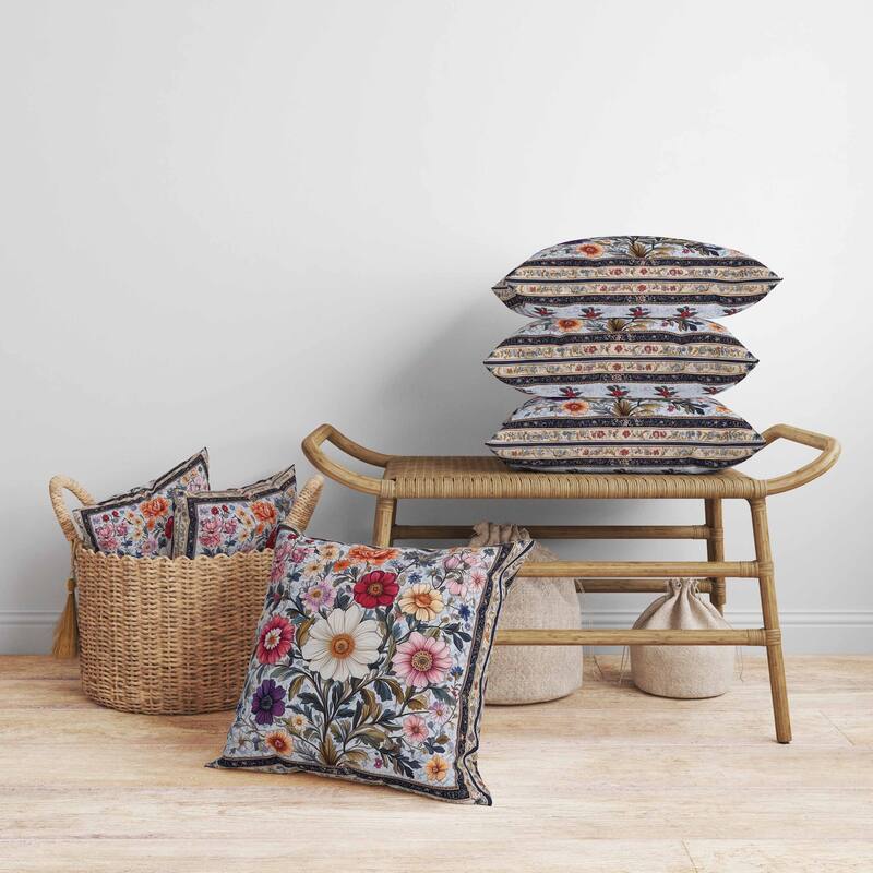 Bloom Burst Faux Suede Reversible Throw Pillow Beige and Multi