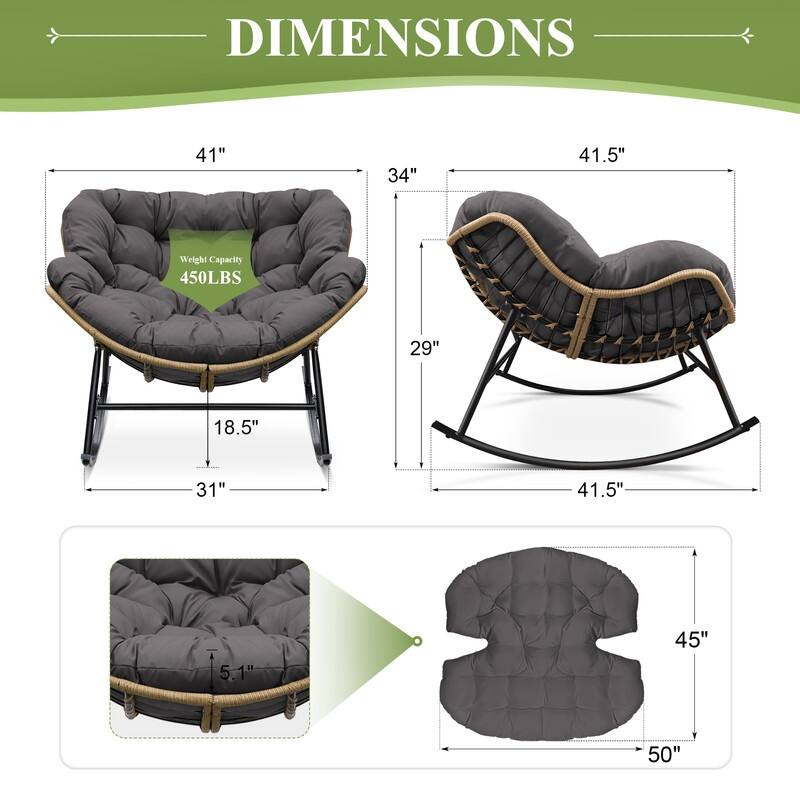 FINCATI Indoor Deep-seating Rocking Papasan Chair, Rocking Chair Outdoor, 450 lbs Outdoor Rocking Chair, Oversized Rocker Chair
