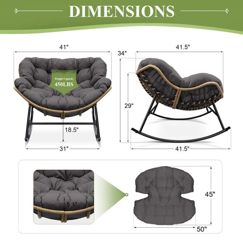 FINCATI Outdoor Royal Rocking Papasan Chair, Luxury Cozy Outdoor Rocking Chair, 450 lbs Indoor Extra Large Recliner Chair