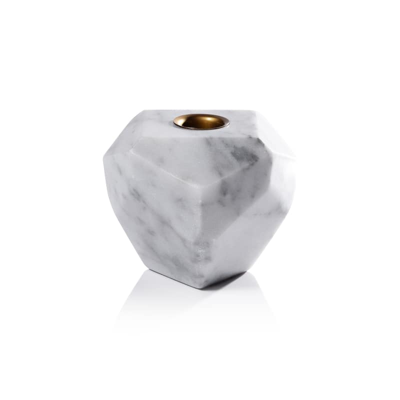 Pentagon Marble Taper Candle Holder - White
