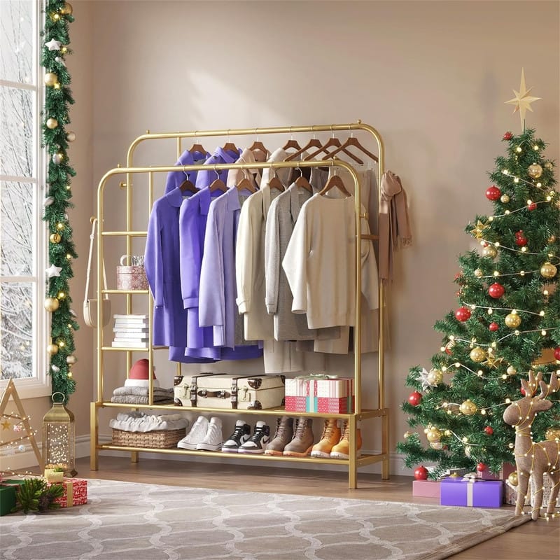 Double Rods Portable Garment Rack for Hanging clothes - 13"D x 49"W x 64.76"H