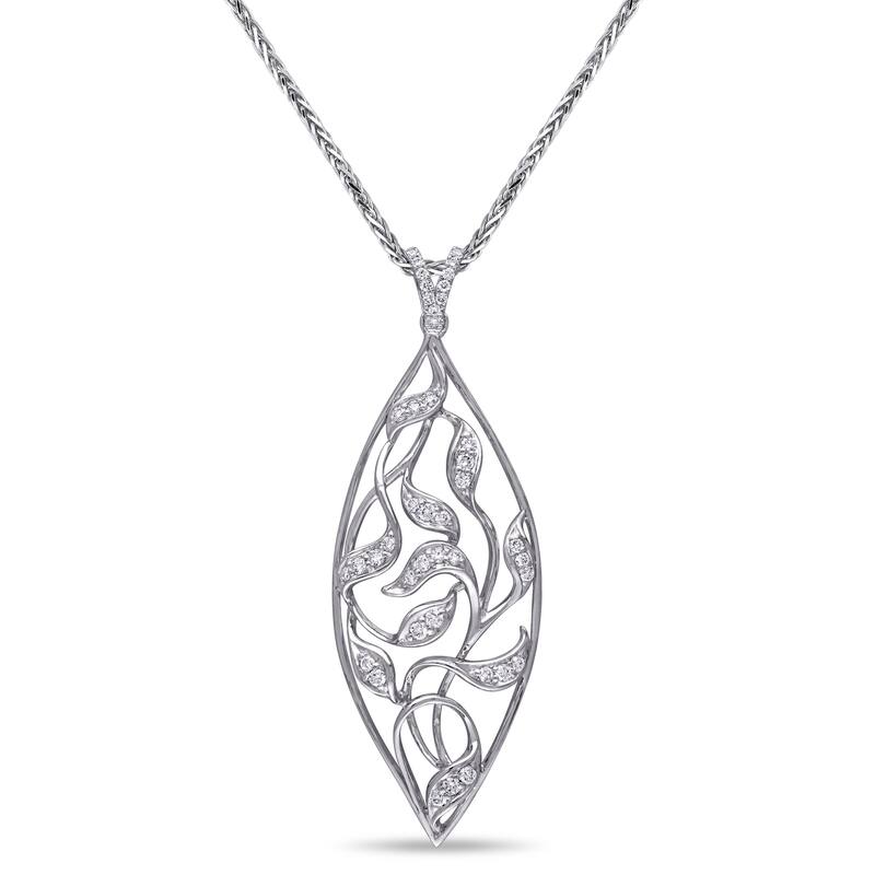 Miadora 14k White Gold 2/5ct TDW Diamond Marquise Leaf Filigree Necklace - 51.3 mm x 18 inch x 18 mm x 4.9 mm