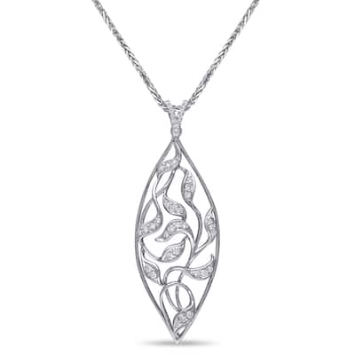 Miadora 14k White Gold 2/5ct TDW Diamond Marquise Leaf Filigree Necklace - 51.3 mm x 18 inch x 18 mm x 4.9 mm