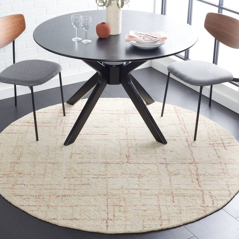 SAFAVIEH Handmade Micro-Loop Gokce Modern Wool Rug - 6' Round - Ivory/Red