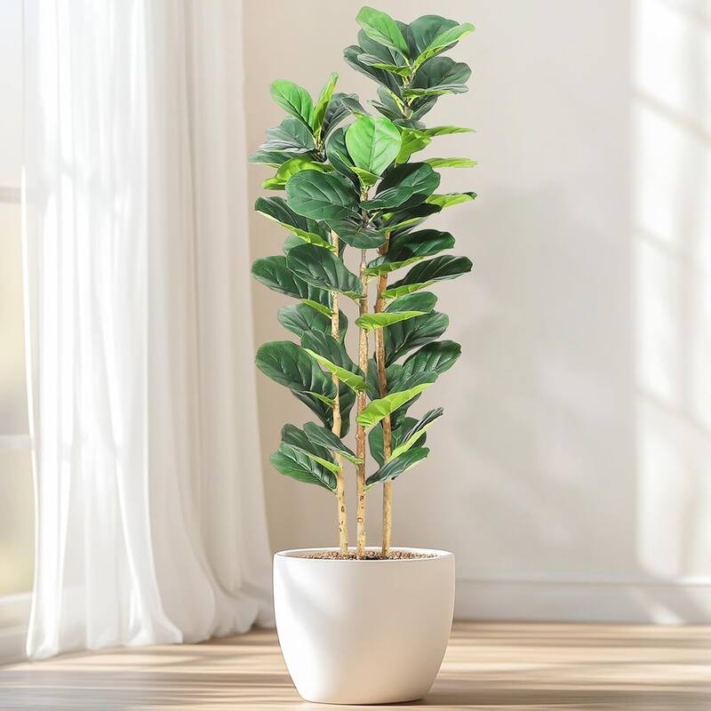 Artificial Faux Fiddle Leaf Fig Tree with White Pot for Home Decor - 5ft