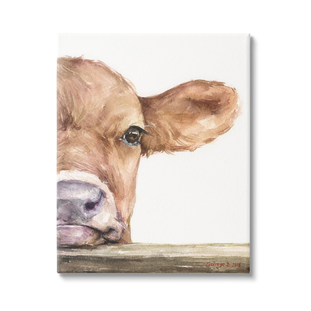 Stupell Baby Calf Cow Resting Head Up-Close Rural Canvas Wall Art, Design by George Dyachenko