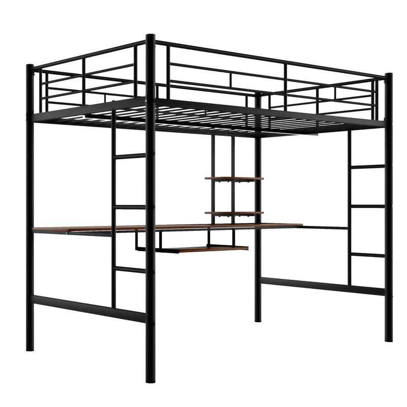 Space-Saving Loft Bed with Desk and Shelf, Full Size, Black