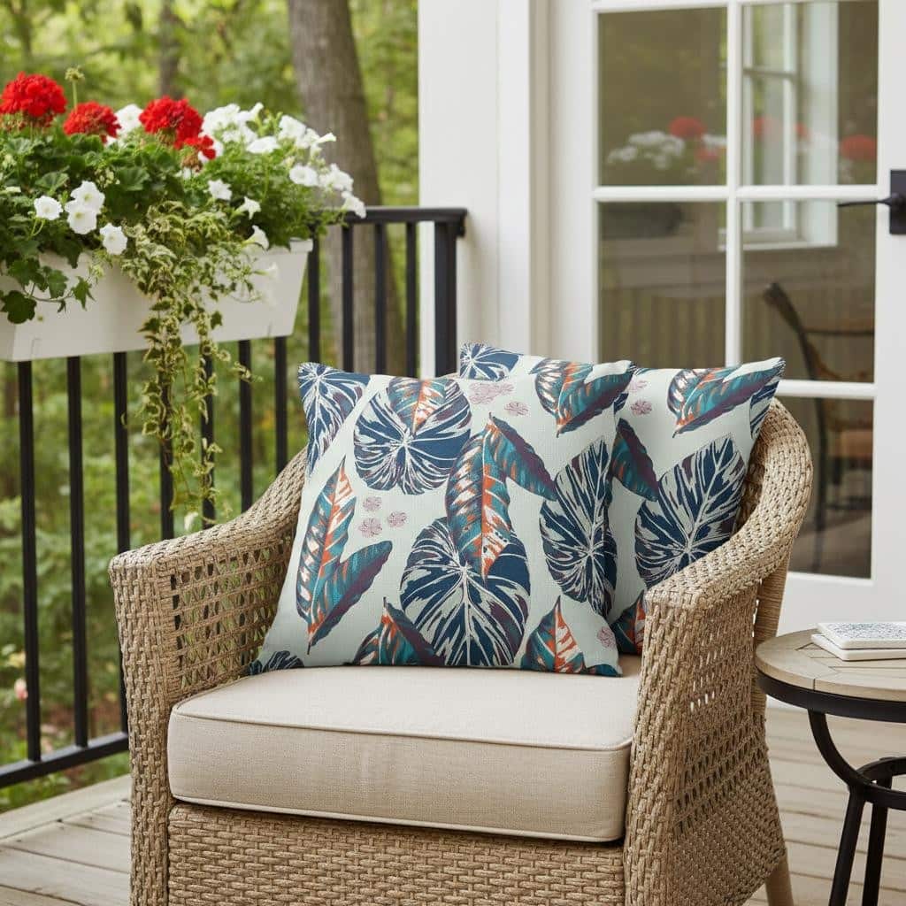 HomeRoots Set of Two 16" X 16" Blue and Gray Blown Seam Botanical Indoor Outdoor Throw Pillow - 16.00' X '16.00' X '5.00