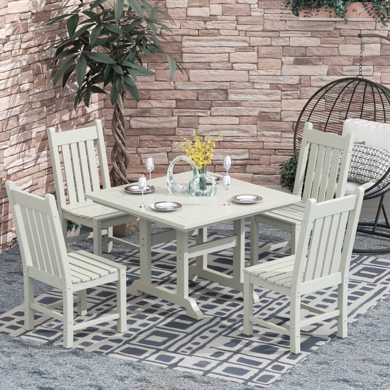 Laguna Hdpe All Weather Outdoor Patio Dining Set with Square Table, Armless Chairs (5-Piece Set)