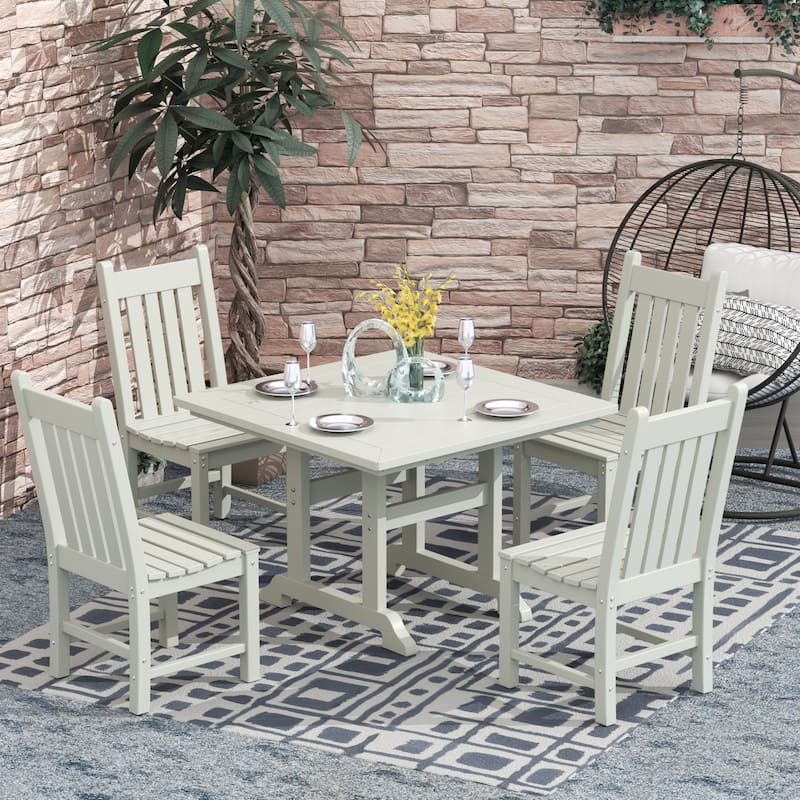 Laguna Hdpe All Weather Outdoor Patio Dining Set with Square Table, Armless Chairs (5-Piece Set) - Sand