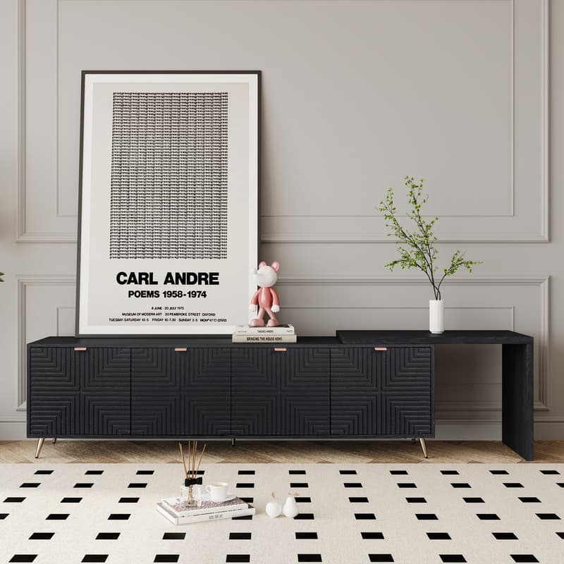 70"-90" Extendable TV Stand with Storage, Modern Adjustable Entertainment Center in Black - Real Wood Veneer