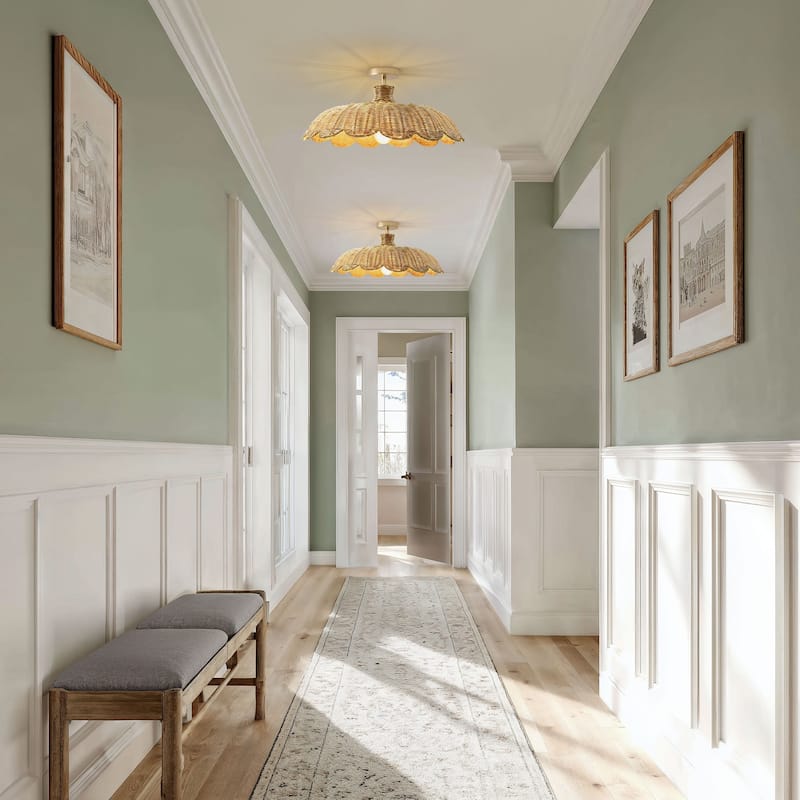 Aurelia Rattan Flush Mount - Rattan Natural 1-Light Handwoven Ceiling Light for Dining Room or Living Room in Modern, Boho Style