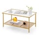 preview thumbnail 1 of 8, Costway 2-Tier Coffee Table with Shelf with Tempered Glass Top & Metal - See Details Golden - See Details