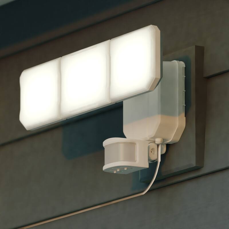 Solar Powered Outdoor Security LED Flood Light White, Motion Sensor, Dusk to Dawn, Battery Backup - White - 15.75-in W x 7.5-in H x 6-in D