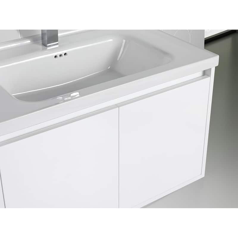 Blossom 32" Floating Bathroom Vanity with Ceramic Sink & Storage