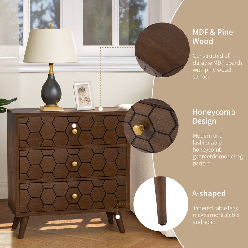 COSIEST Mid-Century Honeycomb 4 Legs End Table with Drawers