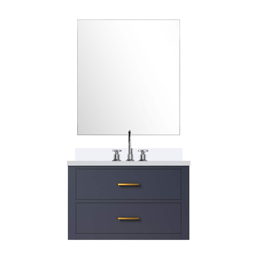 Castor Bath Vanity with Cultured Marble Top, Sink, Mirror and Faucet