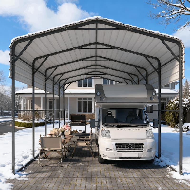 Heavy-Duty Metal Carport with Upgraded Galvanized Steel Roof – Ideal Shelter for Cars, Boats, and Tractors