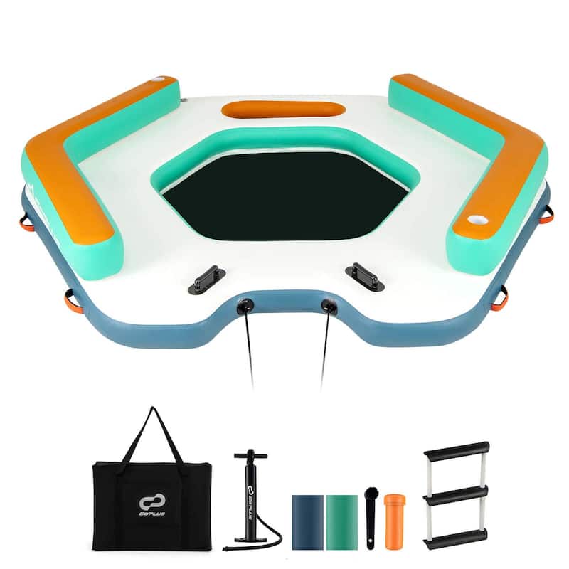 8.7FT x 8.7FT Inflatable Floating Dock Platform w/Detachable Ladder - Multicolor