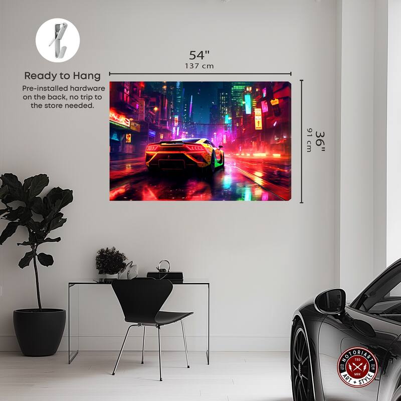 Notoriart City Night Drive Gallery Wrapped Car 1 Piece Canvas Wall Art