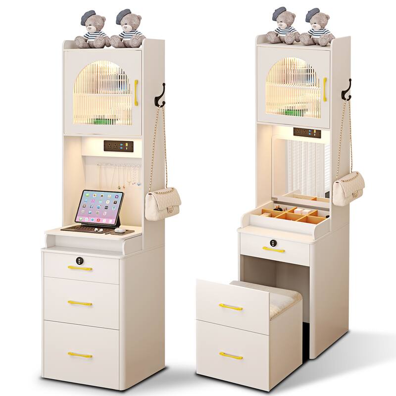 Small Makeup Vanity Table With Lights And Charging Station