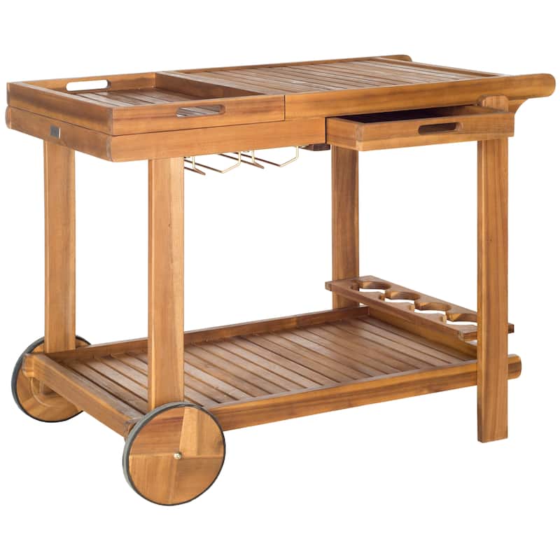 SAFAVIEH Outdoor Nallely Acacia Wood Tea Trolly - 24Wx39Dx30H
