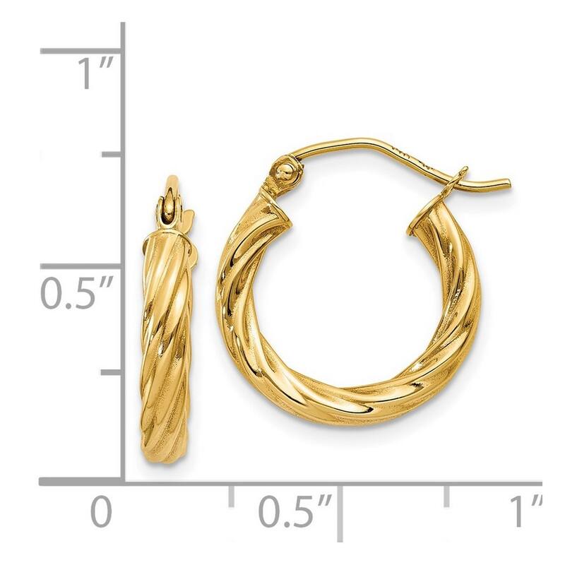 Curata 14k Yellow Gold Polished 15x 3.25mm Twisted Hoop Earrings