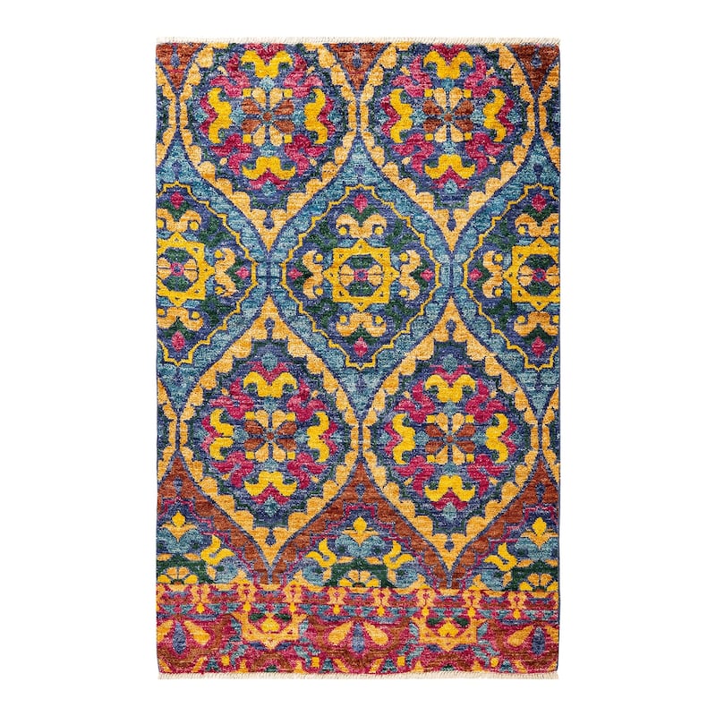 Overton Hand Knotted Wool Vintage Inspired Modern Contemporary Modern Blue Area Rug - 4 x 6