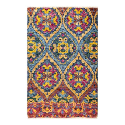 Overton Hand Knotted Wool Vintage Inspired Modern Contemporary Modern Blue Area Rug - 4 x 6