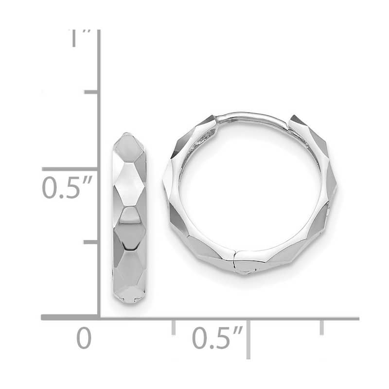 Curata 14k White Gold Faceted 3x14mm Hinged Hoop Earrings