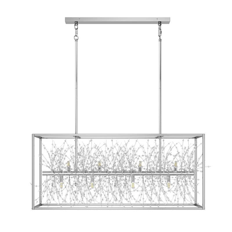 Farmhouse 12-Light Rectangle Metal Frame Kitchen Island Chandelier with Crystal Branch Inside