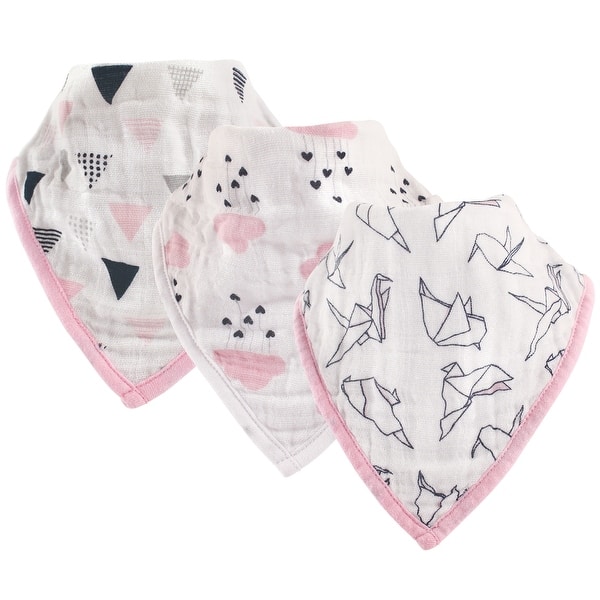 slide 1 of 1, Hudson Baby Infant Girl Muslin Cotton Bandana Bibs 3pk, Paper Birds, One Size - Paper Birds - One Size