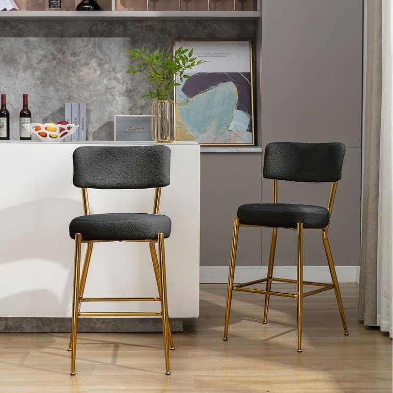 Mixoy 24"Counter Height Modern Teddy Fleece Bar Stools with Metal Legs